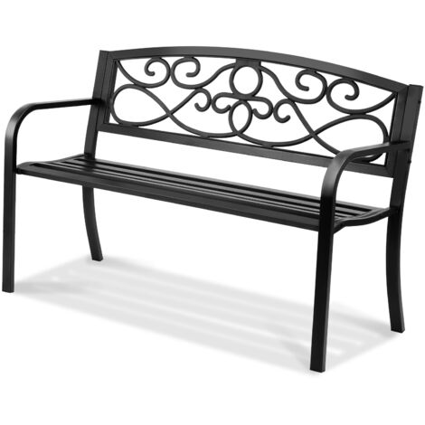 Mophorn – Banc de jardin en métal 50 pouces – Charge 250 kg – Dossier incliné et accoudoirs ergonomiques – Pour 3 personnes – Assemblage rapide (1/5)