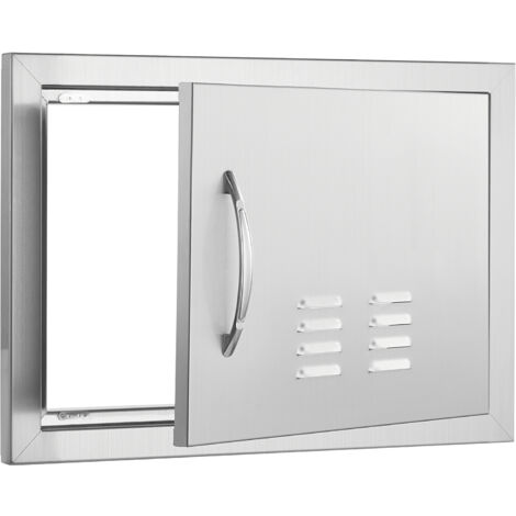 Mophorn Porte d'accès pour barbecue , porte de cuisine extérieure simple de 508 x 356 mm. Montage encastré en acier inoxydable. Porte murale verticale avec poignée et évents pour îlot de barbecue (1/5)