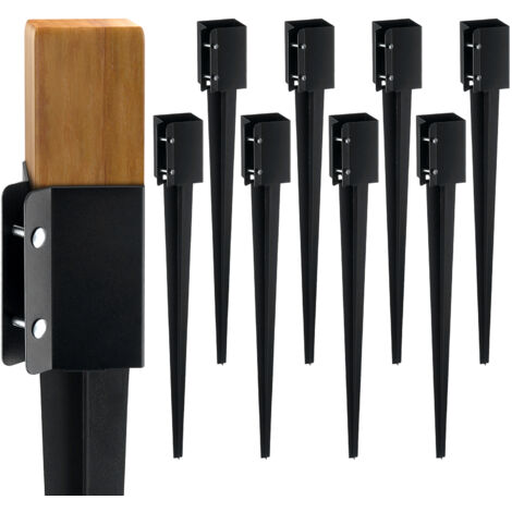 Mophorn Lot de 8 piquets de sol pour poteaux de clôture, 36 x 4 x 4 po (diamètre extérieur), piquets en métal avec revêtement en poudre noir pour support de boîte aux lettres, terrasse, jardin (1/5)