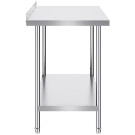 Table De Travail Professionnelle En Acier Inoxydable VEVOR - 61x61x66 Cm - Dosseret 3 Côtés - Hauteur Réglable - Pour Cuisine Restaurant Et Maison