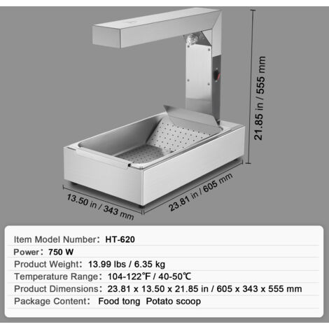Lampe Chauffante Infrarouge Pour Frites Commerciale - Réchauffeur à Pont Thermique 1kW - Acier Inox, 30-110°C