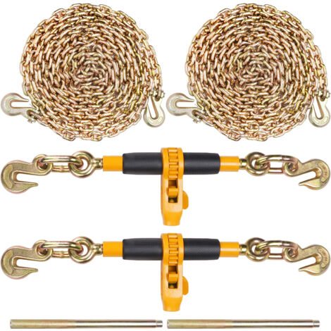Mophorn Lot de 2 tendeurs de chaîne à cliquet, tendeurs de charge robustes de 3/8" à 1/2" avec chaînes G80, limite de charge sécurisée de 12 000 lb, poignée antidérapante pour camion à plateau (1/5)