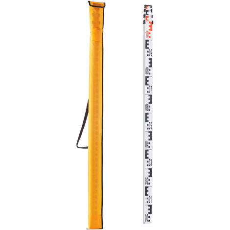 Mophorn  Tige de mesure télescopique en aluminium 4M, échelle double face (CM/MM), nivellement d'arpentage avec niveau à bulle et sac de transport pour maisons, murs, sols