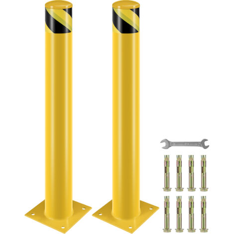Mophorn Borne en acier 36" H x 4,5" P, poteau de sécurité routière, jaune, 8 boulons d'ancrage, chaussée/stationnement, 110 V, robuste, acier, jaune (1/5)