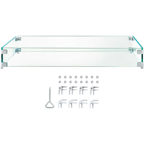 Mophorn Pare-vent pour foyer, verre 38 x 10,5 x 6 pouces, pare-flamme en verre trempé, protecteur de table à feu de 0,3 po d'épaisseur, pieds stables pour propane, gaz, foyers extérieurs