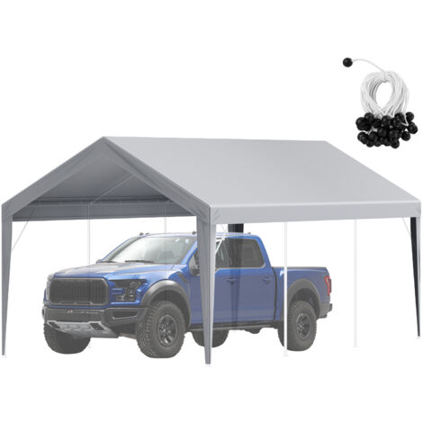 Mophorn Auvent de remplacement pour abri d'auto 10' x 20', bâche robuste et imperméable pour tente de garage protégée contre les UV, installation facile avec tendeurs à boule, gris