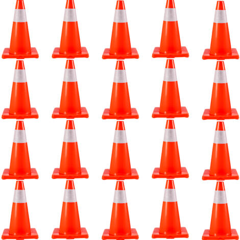 Mophorn Lot de 20 cônes de signalisation de 18 pouces, cônes de stationnement de sécurité à base en PVC, colliers réfléchissants orange, cônes de construction dangereux pour la maison et la route