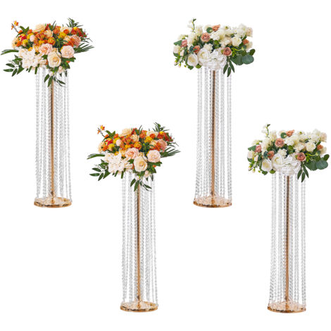 Mophorn Lot de 4 supports de fleurs de mariage en cristal de 90 cm de haut, centres de table luxueux avec vases en métal doré pour scène en T, fête de mariage, cérémonie, dîner, hôtel et décoration (1/5)