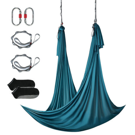 Mophorn Yoga Balançoire Hamac aérien 5,5 mètres Nylon Suspendu Sling Inversion Vert (1/5)