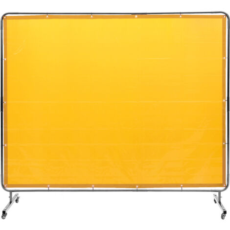 Mophorn Écran de soudage 6' x 8' avec cadre, rideau de protection en vinyle ignifuge sur 4 roues pivotantes (2 verrouillables), écran professionnel mobile pour atelier/industriel, jaune (1/5)