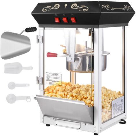 Mophorn Machine à pop-corn, 850 W, bouilloire de 227 ml, 48 tasses par lot, machine de comptoir avec verre trempé, comprend 4 cuillères, noir