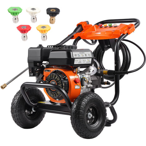 Mophorn – Nettoyeur haute pression thermique 3500 PSI – Débit 10 L/min – Moteur 210 cm3 – 5 buses pour nettoyage efficace – Chariot mobile