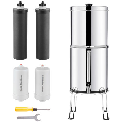 Mophorn Système de filtration d'eau par gravité 2,25 G, système de filtration de comptoir en acier inoxydable 304, réduit le plomb et le chlore à 99 %, comprend 2 filtres à charbon actif