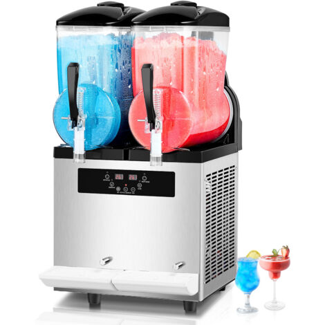 Mophorn Machine à granité commerciale 12Lx2, machine à boissons glacées à double réservoir, machine à granité à smoothie Margarita 96 tasses, acier inoxydable pour la maison, la fête, le café, le bar