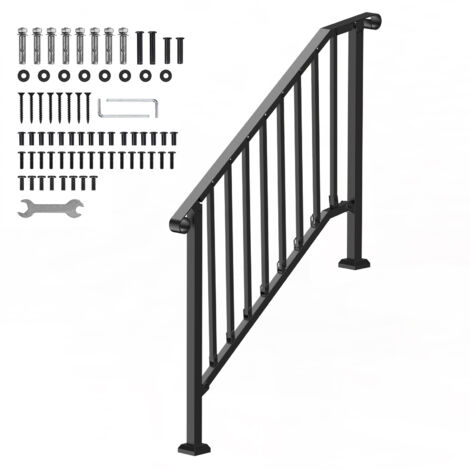 Mophorn Rampes d'extérieur pour marches extérieures, kit de 3 à 4 marches. Acier au carbone de transition. Installation incluse. Pour les personnes âgées, béton, porche et terrasse. Arche rétro noire.