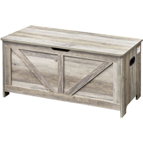 Mophorn Coffre à jouets en bois pour enfants, grande boîte de rangement avec couvercle rabattable et charnière de sécurité, 38,98 x 15,55 x 18,9", pour salle de jeux, chambre, salon, gris