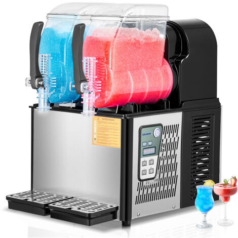 Mophorn Machine à granité commerciale, machine à boissons glacées à double réservoir 4Lx2, 32 tasses en acier inoxydable pour margarita, smoothie, granité pour la maison, les fêtes, les restaurants
