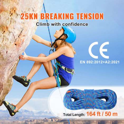 Mophorn Corde D'escalade Dynamique De 10,2 Mm, 70 M, Résistance 25 KN Fibre Extensible Avec Mousquetons En Acier Pour Rappel Sauvetage Et Evasion Bleu 85623991