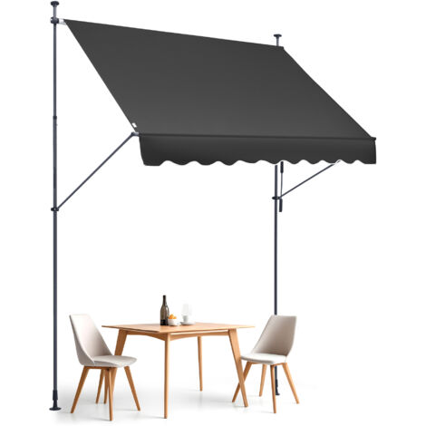 Mophorn Auvent de terrasse rétractable 98 x 47 po, manivelle manuelle, abri pare-soleil pour patio/balcon/cour, hauteur réglable 86-122 po, noir (1/5)
