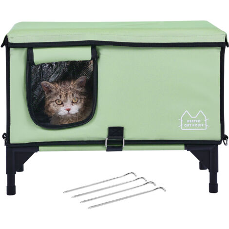 Mophorn Niche surélevée et chauffante pour chat, abri cubique pour chat avec température et minuterie réglables, tissu Oxford 900D pliable, coussin chauffant pour la chaleur hivernale, vert (milieu)