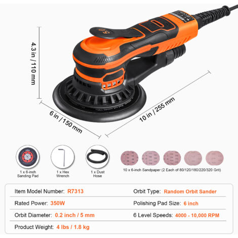 Ponceuse Excentrique, Ponceuse Rotative Électrique 350W 13000 OPM, avec