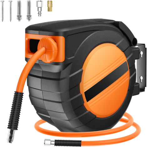 Mophorn Enrouleur de tuyau d'air rétractable, 3/8 po x 50 pi, 300 psi, rembobinage automatique, montable