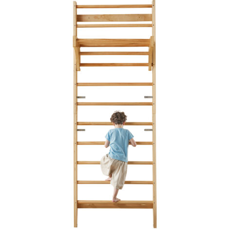 COSTWAY Espalier Suédois, Échelle de Gym en Bois Charge Max 100KG,Barre de Traction Amovible Trapèze Rond - Sport COSTWAY Espalier Suédois, Échelle de Gym en Bois Charge Max 100KG,Barre de Traction Amovible Trapèze Rond - Sport