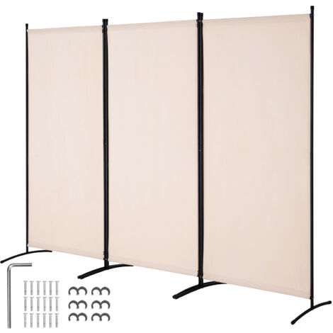 Mophorn Cloison de séparation, paravent de confidentialité pliable à 3 panneaux, cloison portable pour séparation de pièce, autoportante pour bureau, chambre à coucher, bureau, tissu beige (1/5)
