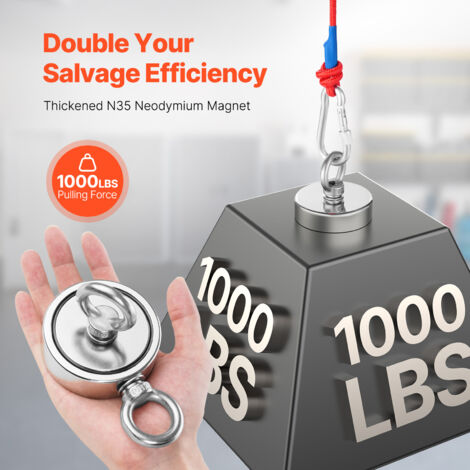 Kit De Pêche à L'aimant VEVOR Néodyme Double-face 544kg - Diamètre 75mm, épaisseur 25mm, Placage Nickel