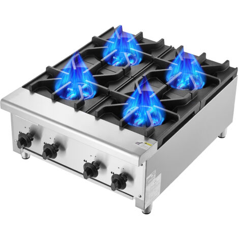 Mophorn – Cuisinière à gaz commerciale 4 brûleurs – 28 kW – Compatible propane et gaz naturel – Acier inoxydable – Contrôle indépendant des brûleurs