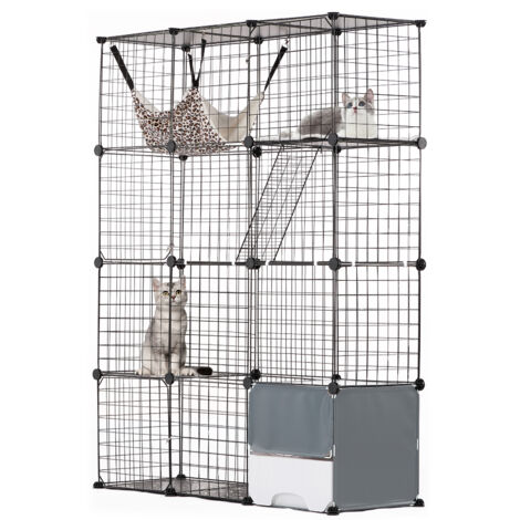 Mophorn Cage pour chat à 4 niveaux, grande taille, 104 x 35 x 139 cm, fil métallique amovible, idéale pour les chats et les petits animaux, noir