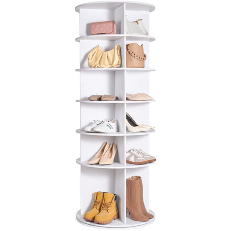 Tour à Chaussures Rotative 7 Niveaux - Meuble Pivotant 360°, Blanc, 63,6x23,6x163 Cm - Gain De Place Pour Couloir Ou Placard - 8