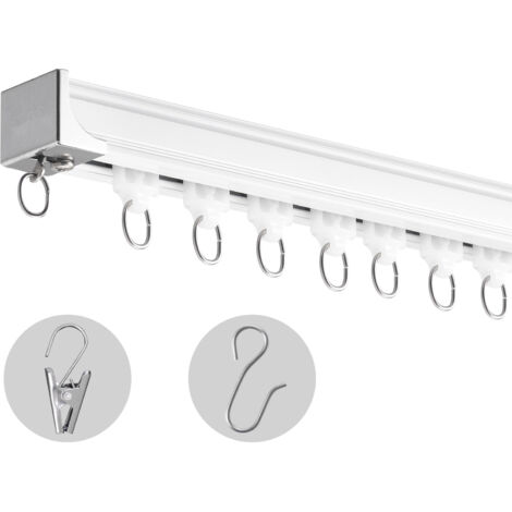 Mophorn – Système de rails à rideaux de plafond 5,9 pi – Montage mural/plafond – Alliage d'aluminium – Crochets en acier inoxydable inclus