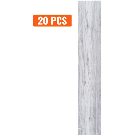 Mophorn Dalles de sol en vinyle autocollantes 36x6 pouces,20 dalles de 0,62mm d'épaisseur,grain de bois gris clair,à décoller et à coller pour cuisine,salle à manger,chambres et salles de bain (1/5)
