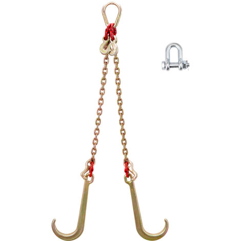 Mophorn Chaîne de remorquage G80 V 5/16" x 2' avec crochets en J de 15", crochets en T, crochets de préhension, chaîne de transport robuste, charge de travail sûre de 10 800 lb