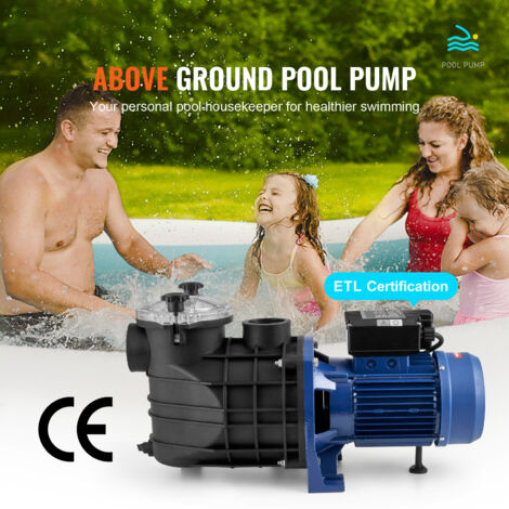 Mophorn Pompe de piscine hors sol, 2,5 CV, 120 GPM, débit max. Pompe de piscine à vitesse unique, 220 V, 2 850 tr/min, hauteur de refoulement max. de 16 m, pompe de piscine avec panier filtrant