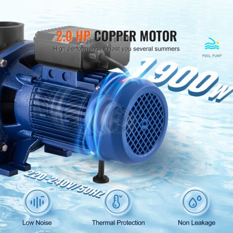 Mophorn Pompe de piscine hors sol, 2,5 CV, 120 GPM, débit max. Pompe de piscine à vitesse unique, 220 V, 2 850 tr/min, hauteur de refoulement max. de 16 m, pompe de piscine avec panier filtrant