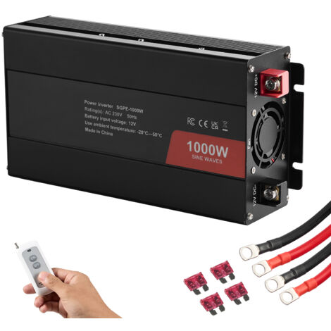 Mophorn Onduleur à onde sinusoïdale pure 1000 W, DC 12 V à AC 230 V, 2 prises CA, 2 USB, 1 port Type-C, télécommande pour petits appareils domestiques, certifié CE FCC (1/5)