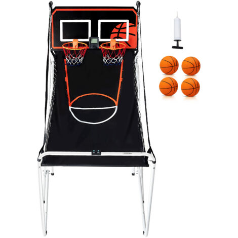 Mophorn Jeu d'arcade de basket-ball pliable, sport d'intérieur pour 2 joueurs, 4 balles, 8 modes, tableau de bord électronique LCD, pompe de gonflage, pour enfants et adultes (noir et blanc)