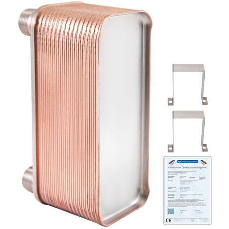Échangeur de chaleur Mophorn 3/4" MNPT, refroidisseur à plaques plates en acier inoxydable 316L brasé à 30 plaques pour chauffage hydronique et moût
