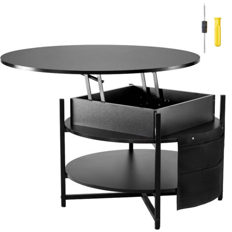 Mophorn – Table basse relevable ronde 89,9 cm – Rangement intégré – Surface de travail surélevée – Structure métallique durable – Noir (1/5)