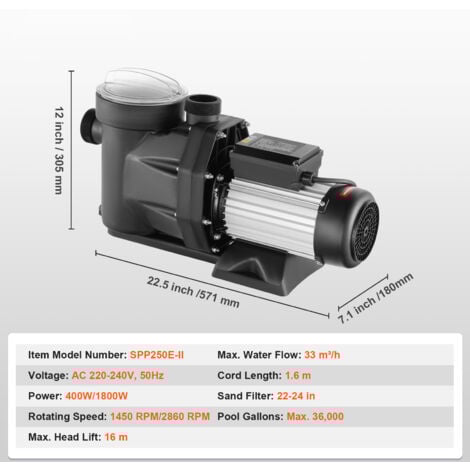 Mophorn Pompe de piscine hors sol  2HP, 220V-240V, double vitesse, 33000 L/H, certifiée CE