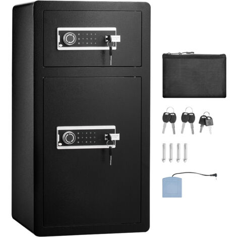 Mophorn Coffre-fort à double porte, 5,5 pi³ noir, avec serrure à clé et mot de passe de sécurité, lumière LED, porte-clés, sac ignifuge, séparateurs réglables, armoire pour objets de valeur (1/5)