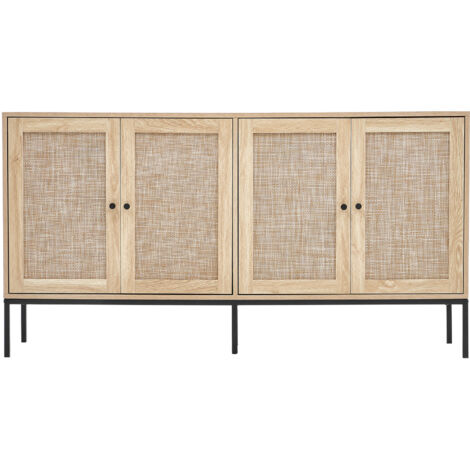 Mophorn – Armoire en rotin 4 portes magnétiques – Étagères réglables – Design vintage – Rangement spacieux – Capacité 80 lb – Pour cuisine ou couloir (1/5)