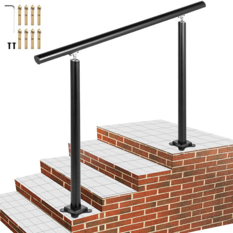 Mophorn Rampe d'escalier extérieure, 4 pieds, 34 pouces, rampe d'extérieur noire, rampe d'escalier extérieure réglable de 0 à 60 degrés, rampe d'escalier extérieure en aluminium noir pour jardin