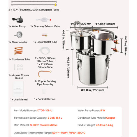 Alambic Cuivre ANZAGA 6L - Distillateur Maison Avec Thermomètre