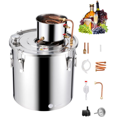 Mophorn Alambic à alcool de 13,2 gallons, distillateur d'eau en acier inoxydable avec serpentin en cuivre, kit de brassage à domicile, pour vin, whisky, brandy, argent (1/5)