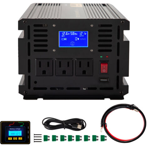 Mophorn Onduleur à onde sinusoïdale modifiée 2000 W, DC 12 V à AC 120 V, convertisseur de voiture avec écran LCD, télécommande, prises secteur, indicateur LED pour camping-car (1/5)