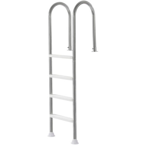 Mophorn Échelle de piscine, capacité de 265 lb, 4 marches avec doubles rampes, marches robustes antidérapantes, acier inoxydable, pour piscines de 54 pouces (1/5)