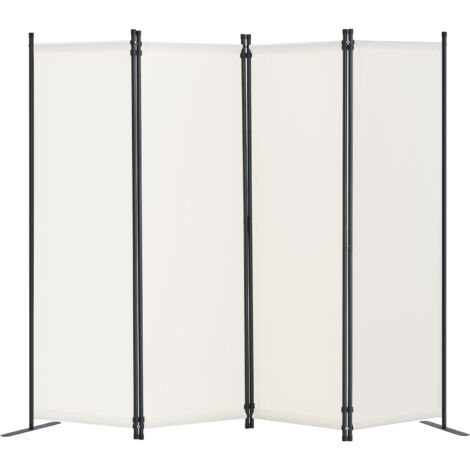 Mophorn Cloison de séparation, paravent de confidentialité pliable à 4 panneaux pour bureau, chambre, salle à manger, bureau, cloison en tissu autoportante, blanche, élégante et fonctionnelle (1/5)